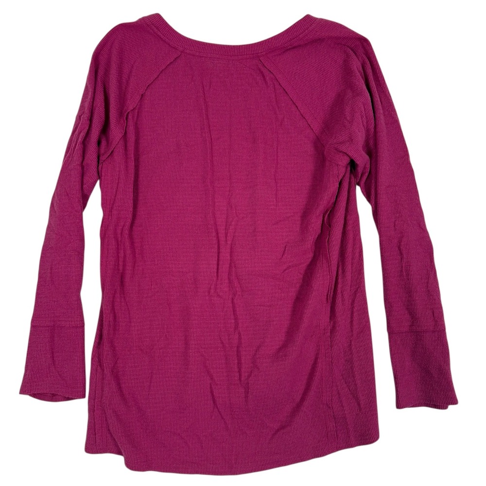 Wildfox Haley Thermal Top Womens Size Small Pink Waffle Knit V-Neck Long Sleeve - Picture 3 of 6